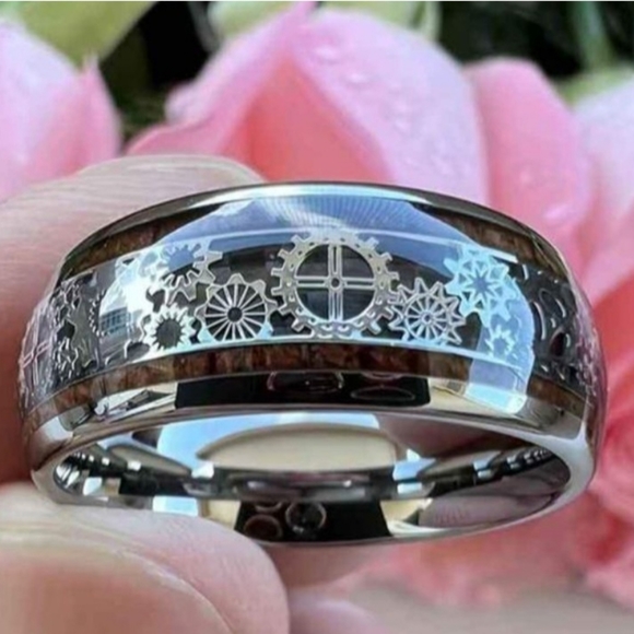 New Stainless steel woodgrain 8mm Steam punk gears ring - Picture 6 of 6